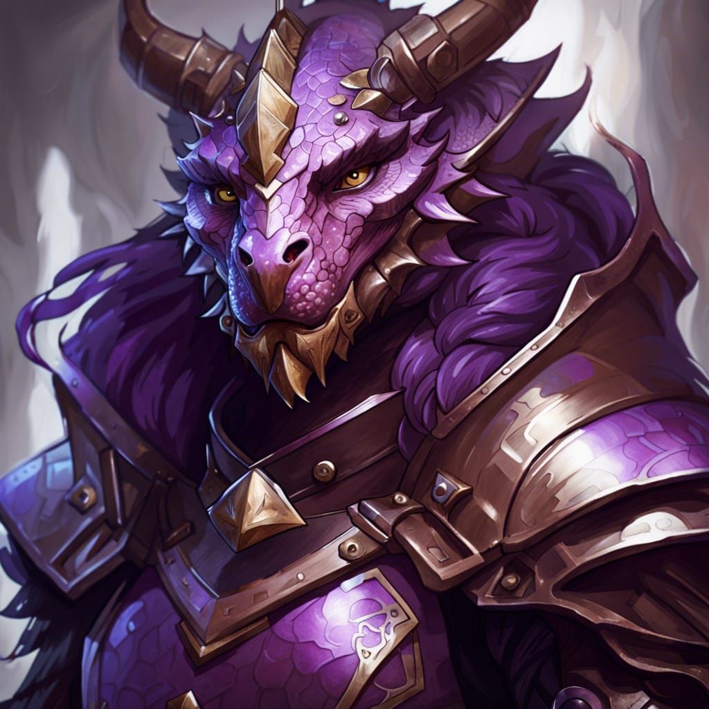 Amethyst Dragonborn Paladin Portrait in Art Nouveau Style