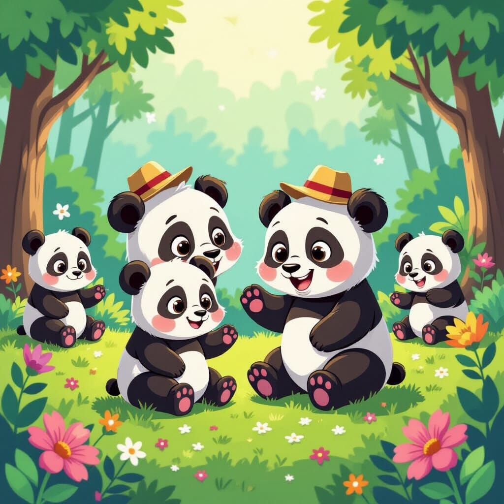 Playful Pandas in Whimsical Jungle, Disney Concept Art