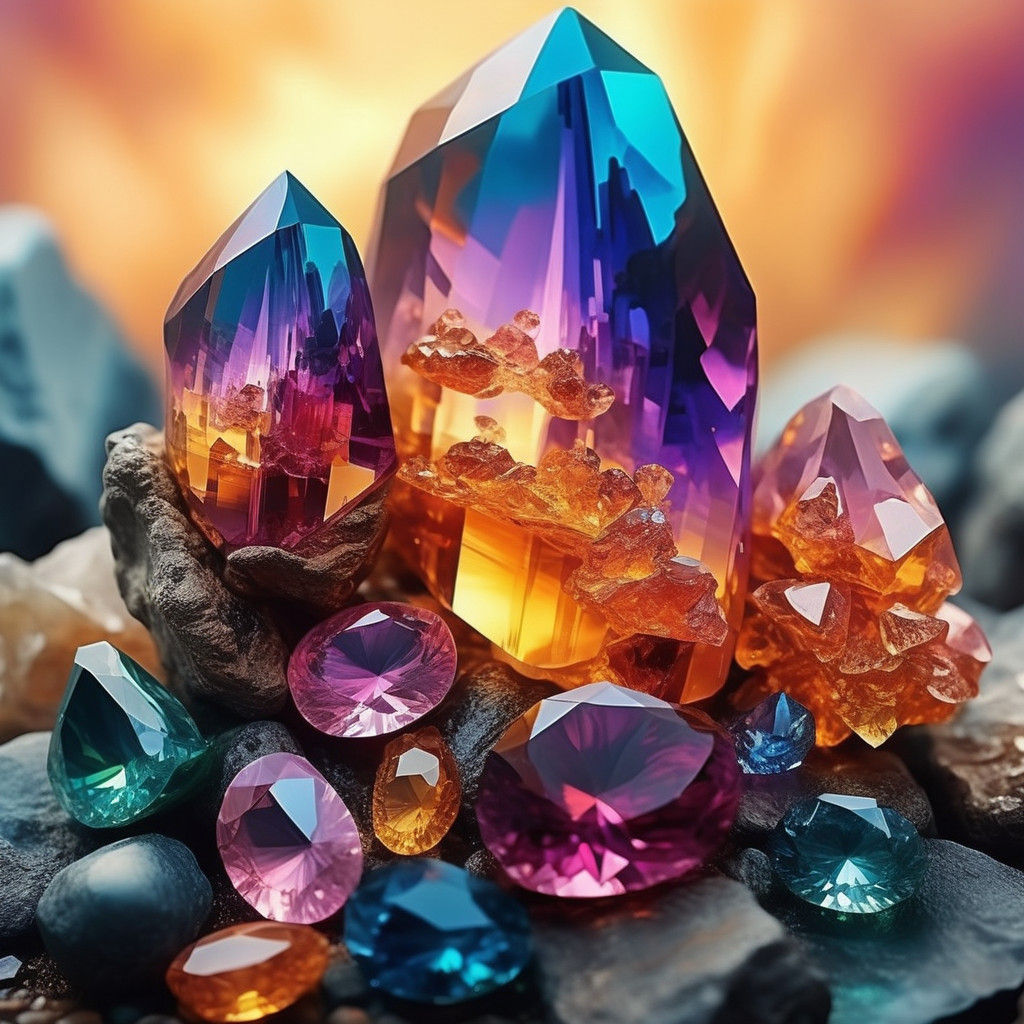 Vibrant Gemstone Landscapes in Oil Painting Style