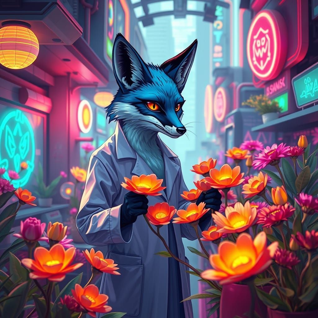 Futuristic Flower Shop Run by Blue Fox