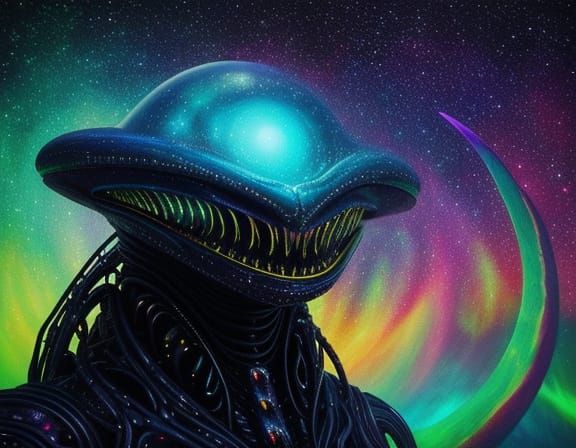 Mysterious Alien in Vibrant Oil Painting - Surrealism