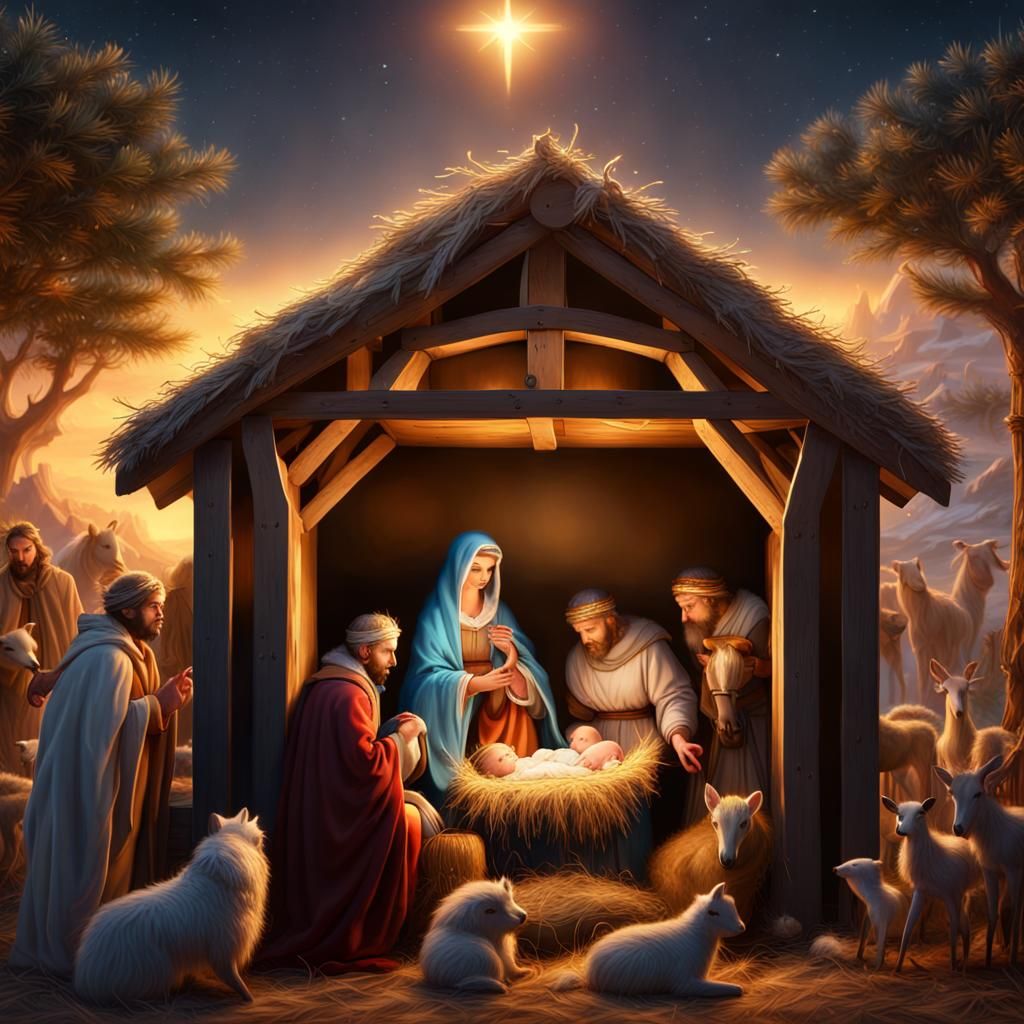 Christmas Holy Family Manger Scene: Detailed Matte Painting