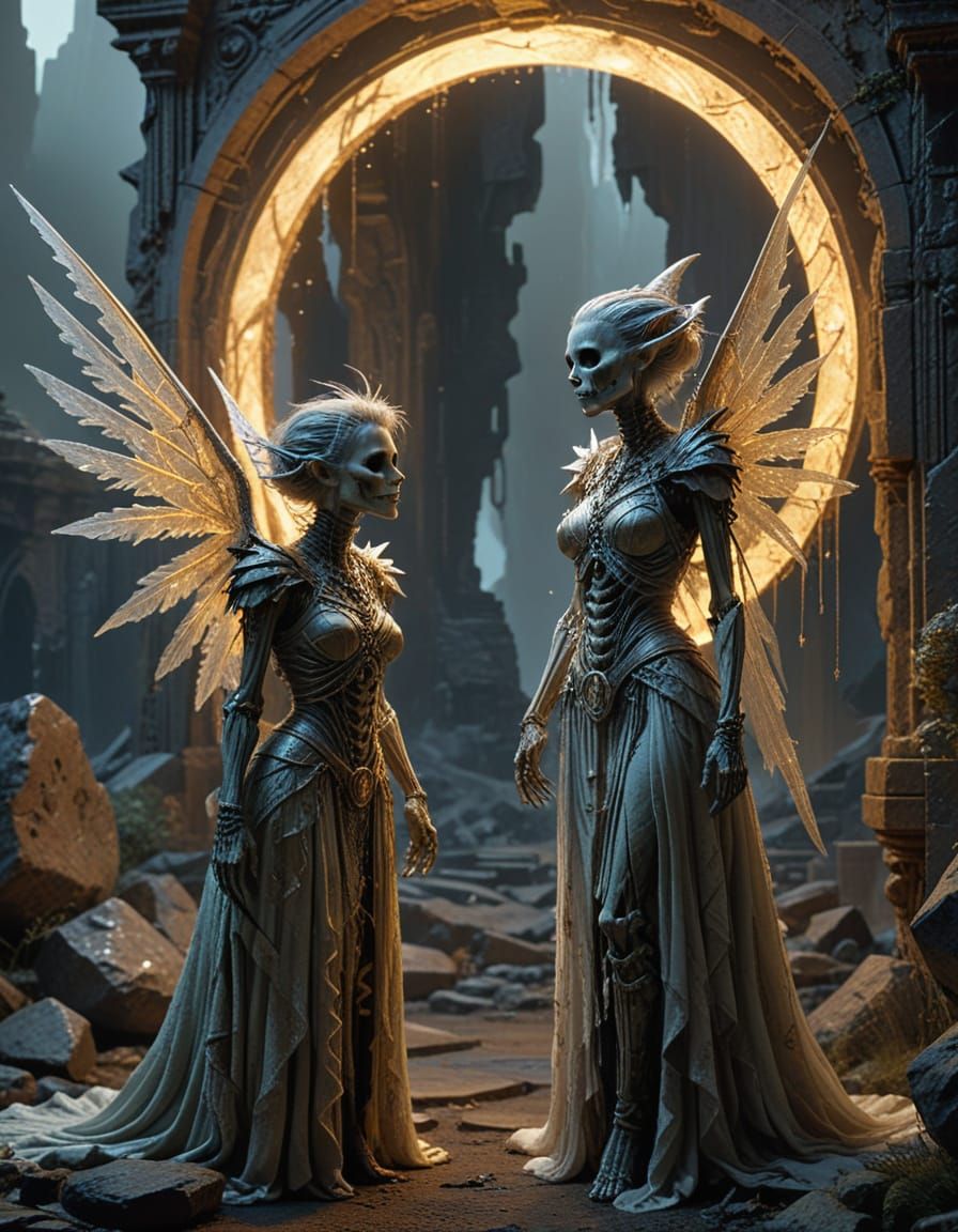 Majestic Stargate Scene with Victorian Skeleton, Gremlin, an...