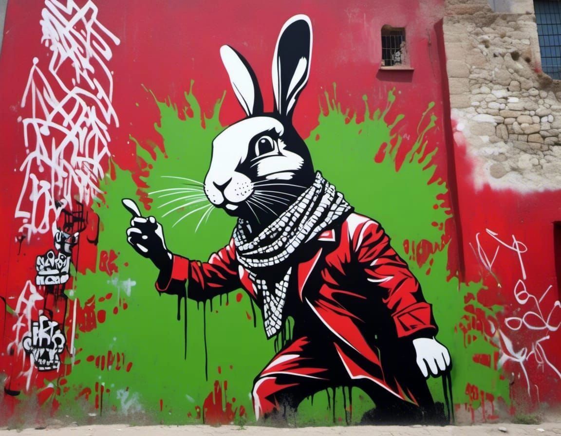 Rabbit Keffiyeh Graffiti Mural in Neo-Expressionism