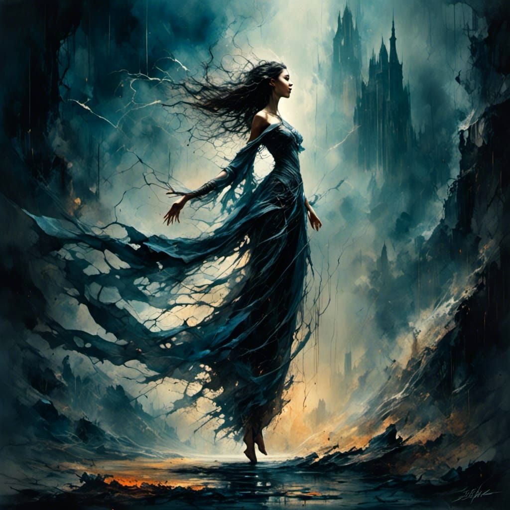 Enchantress Welcomes Rain in Gothic Fantasy Style