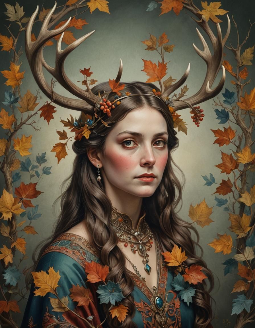 Elegant Woman with Antlers Portrait