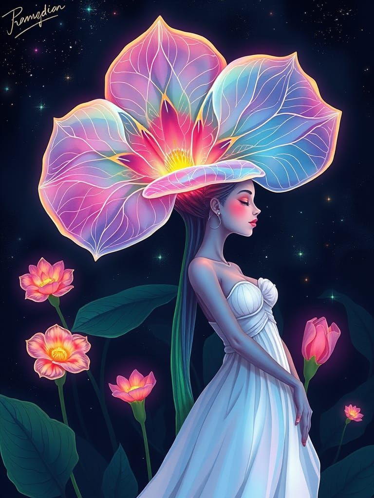 Human-Arum Flower Hybrid in Storybook Illustration