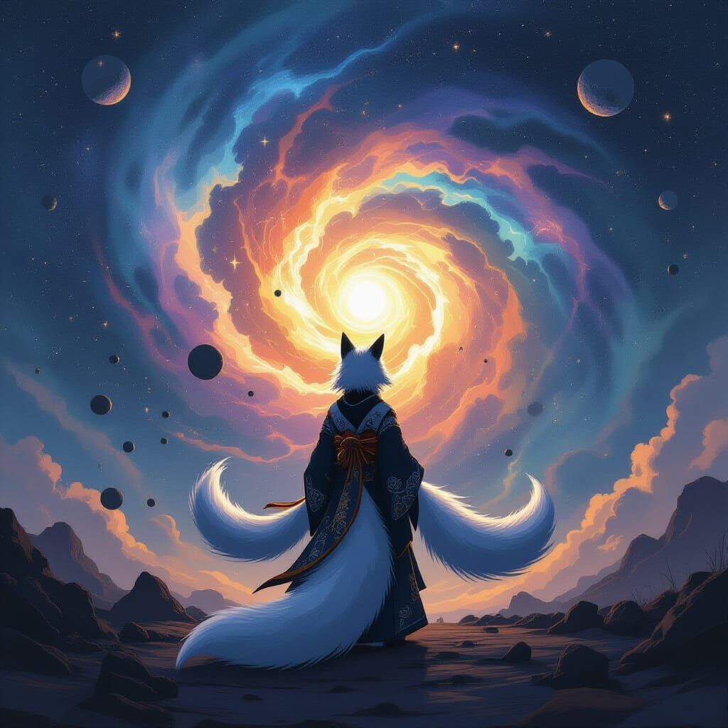 Celestial Fox Spirit in Cosmic Battlefield
