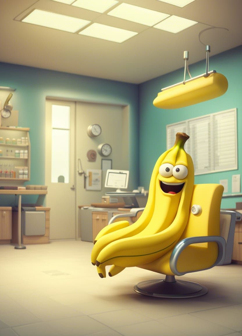Sick Cartoon Banana at the Doctor's Office