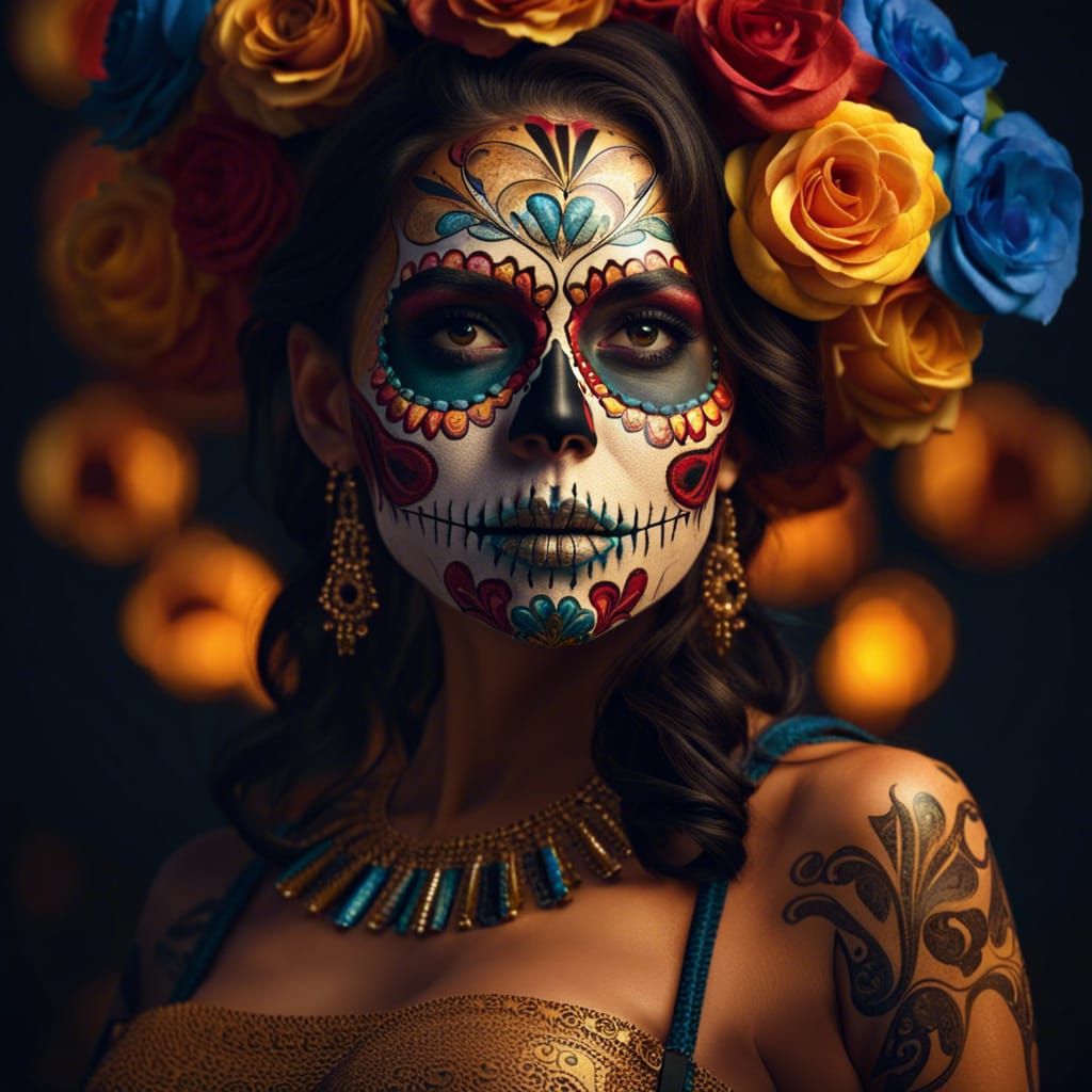 Latina Sugar Skull Beauty in Dynamic Lighting