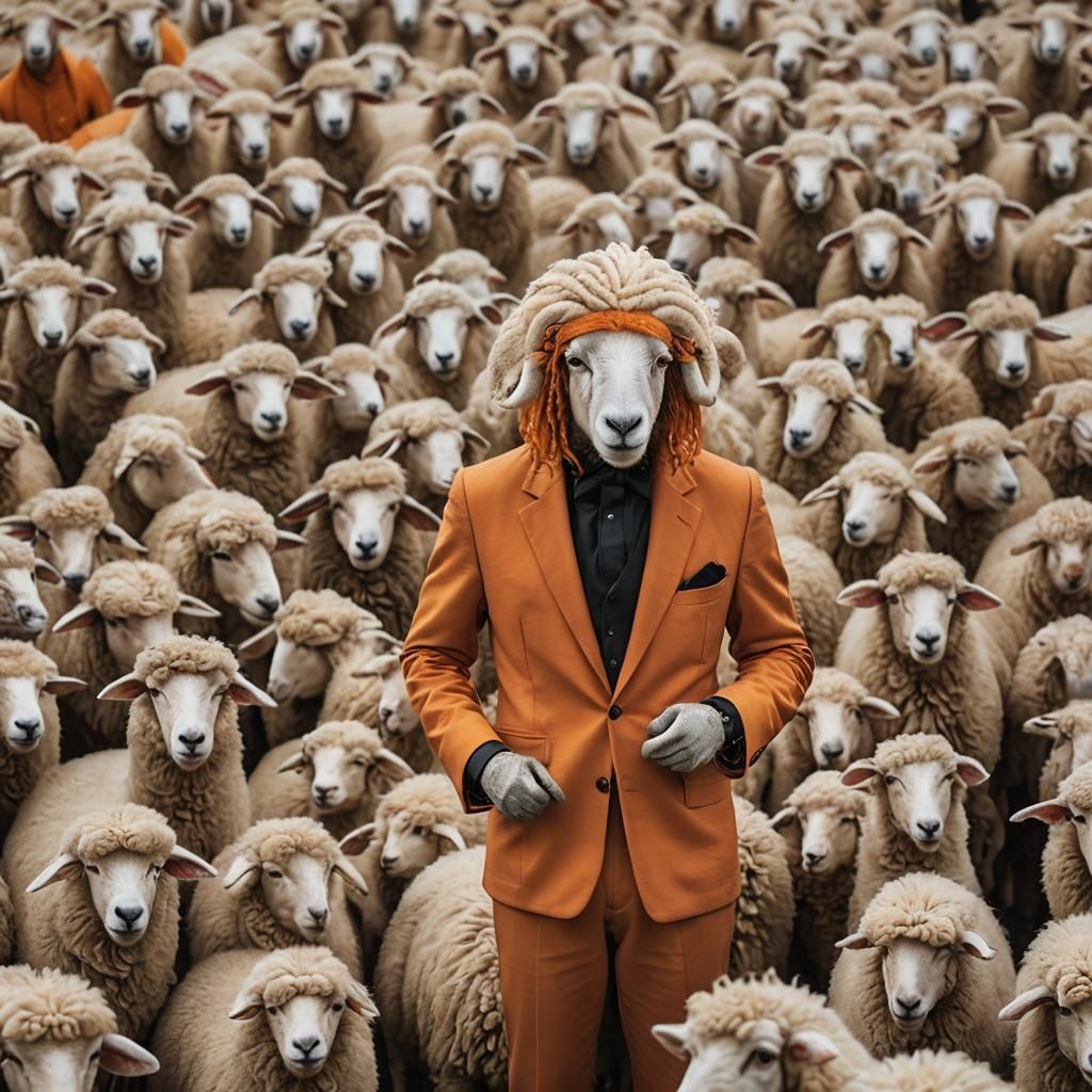 Anthropomorphic Sheep with Dreadlocks Portrait