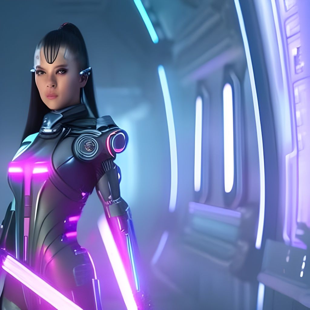 Futuristic Android Cyborg Girl in Cyberpunk Style