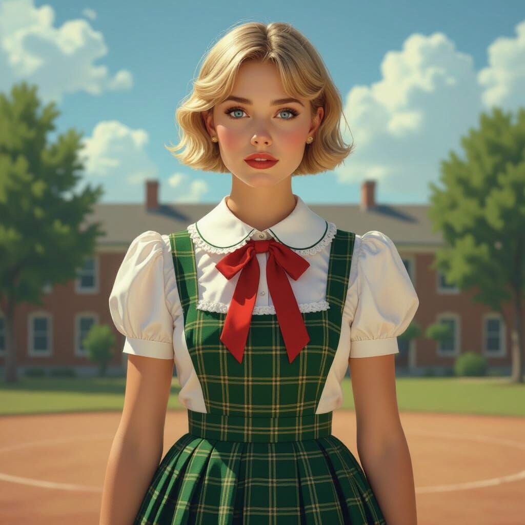 Young Woman in School Uniform with Dramatic Lighting