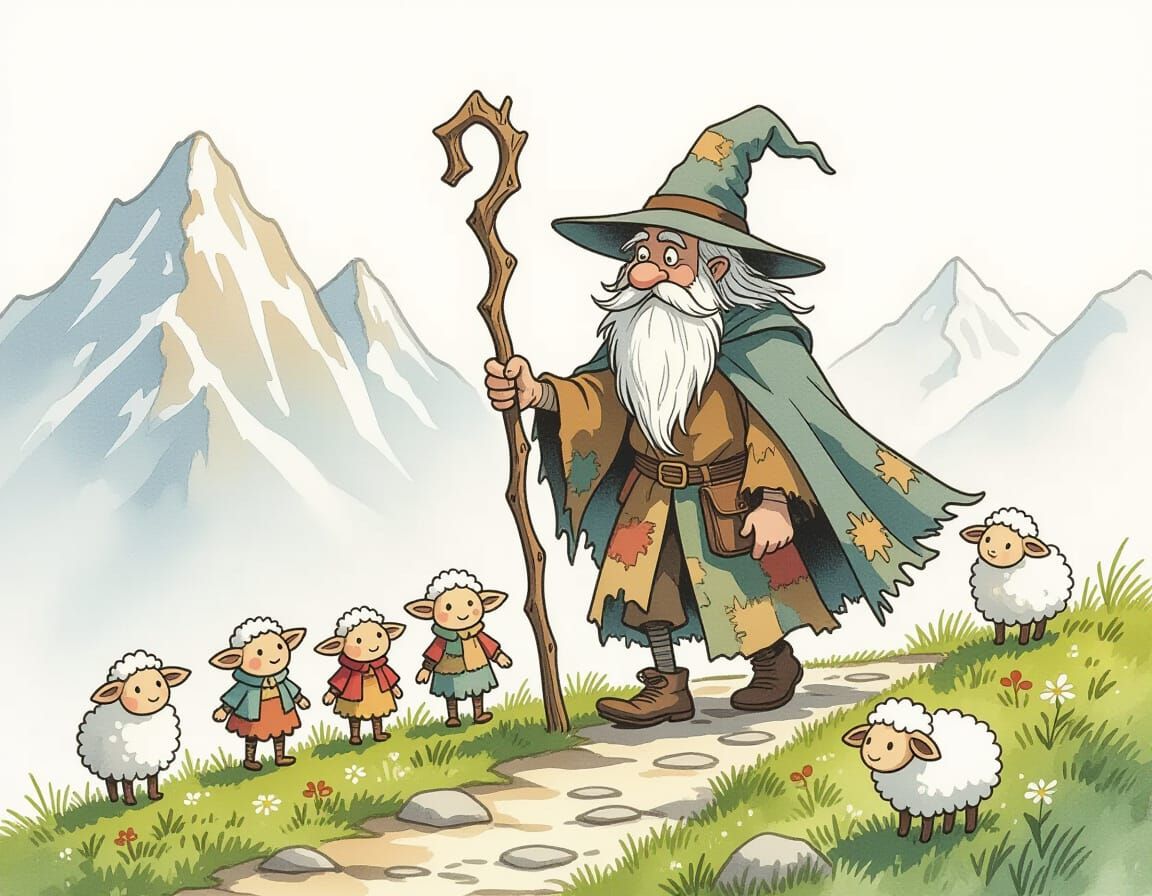 Ragdoll Hobbits and Wizard on Mountain Path