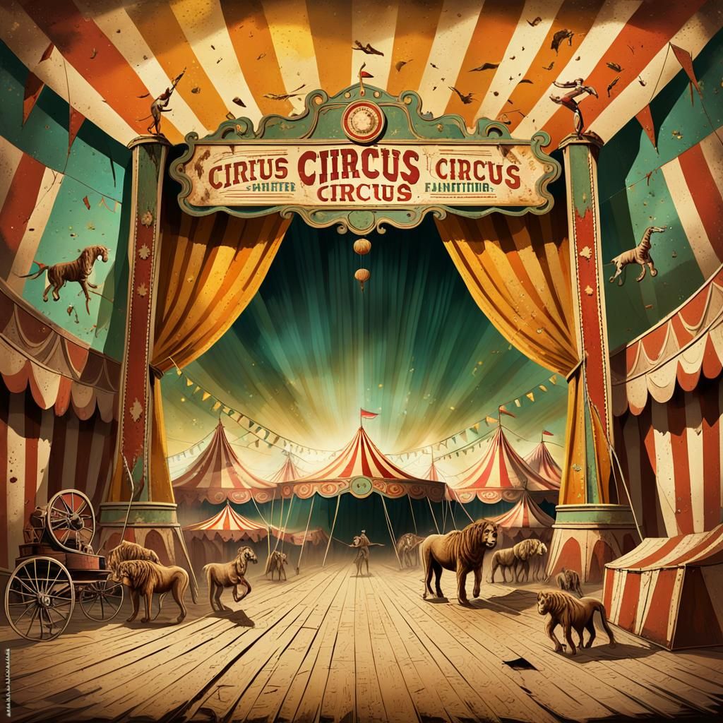 Vintage Circus Poster Collage in Matte Painting Style