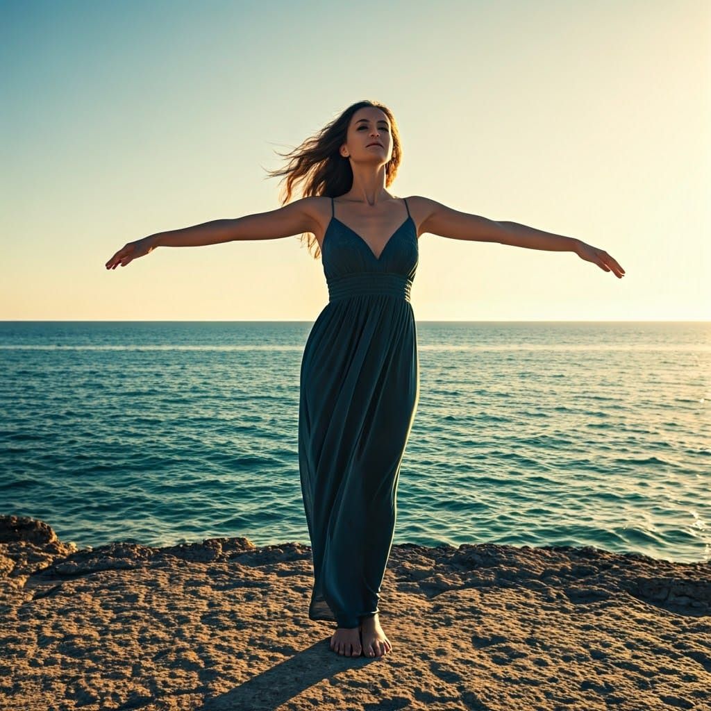 Serene Woman Balances at Sunset