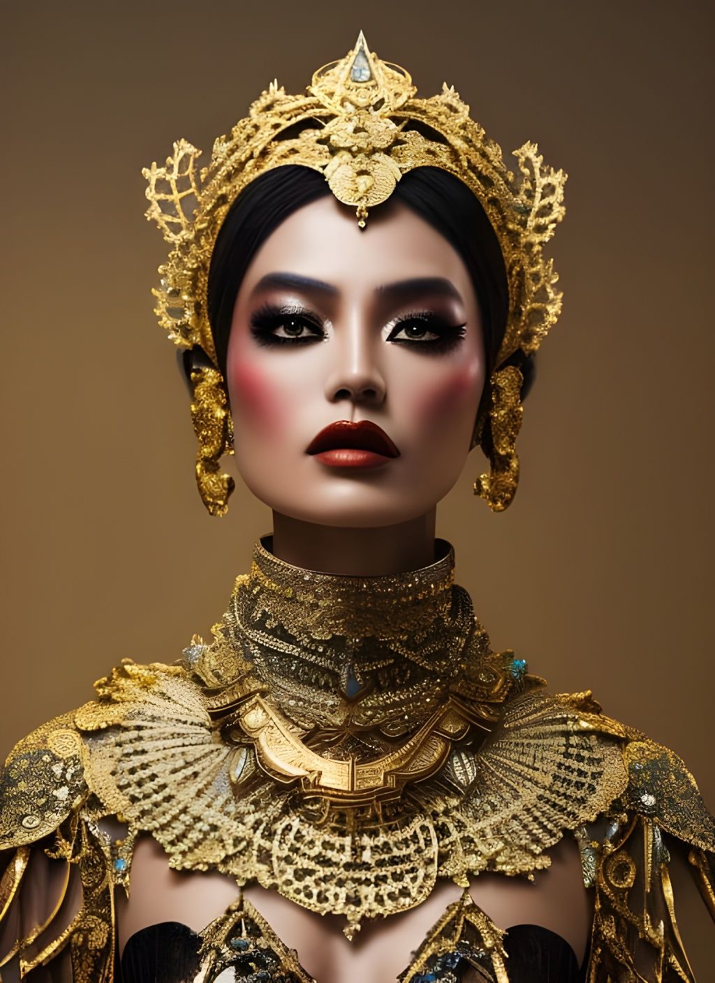 Fierce Woman in Elaborate Fantasy Glass Armor