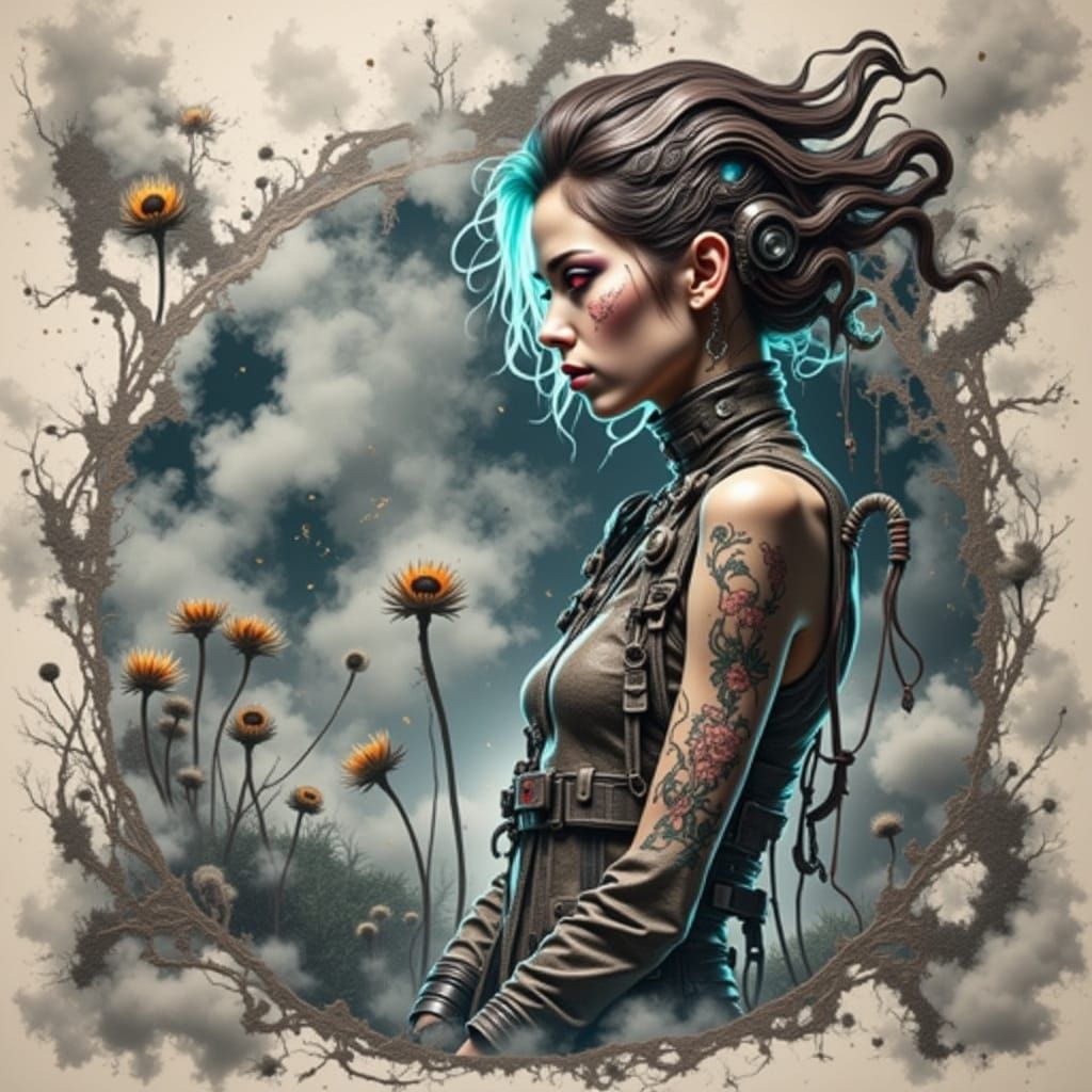 Cyberpunk Musician in Fog