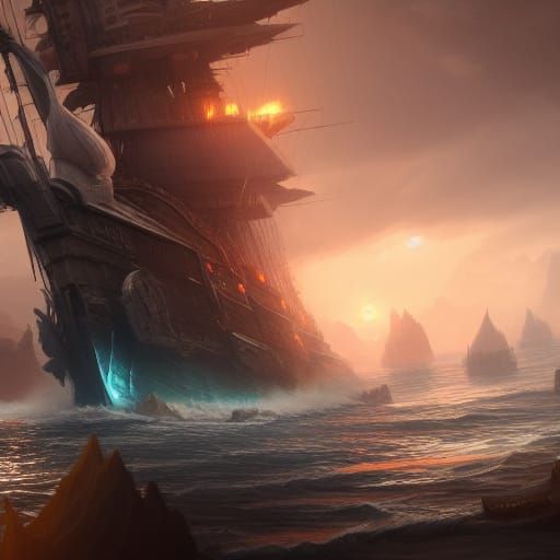 Giant Warship Fantasy Concept Art