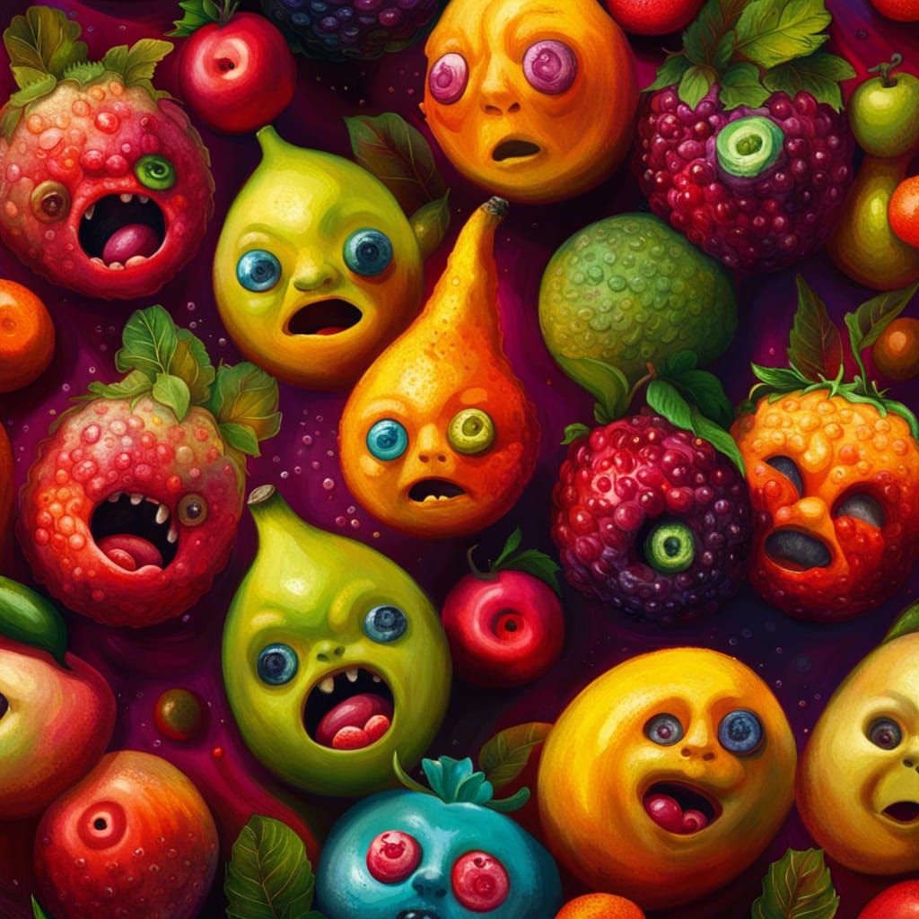 Hyperrealistic Fruit People in Splash Art Style