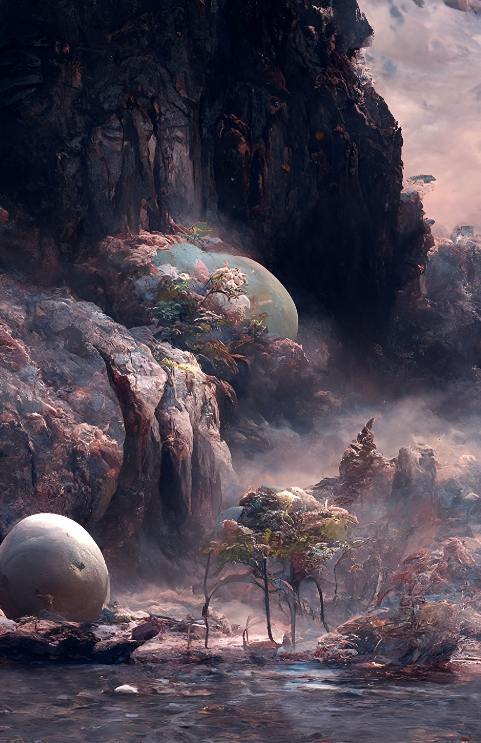 Alien Planetary Surface with Glowing Flora: Digital Art