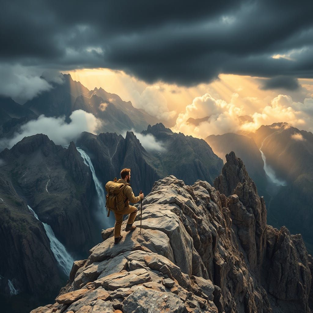 Heroic Climber Conquers Treacherous Mountain Terrain