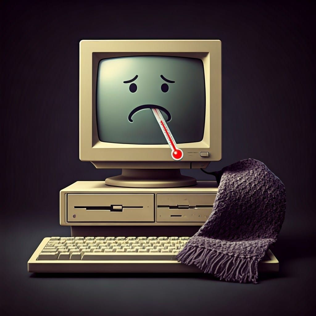 Whimsical Computer Fever in Retrofuturistic Style