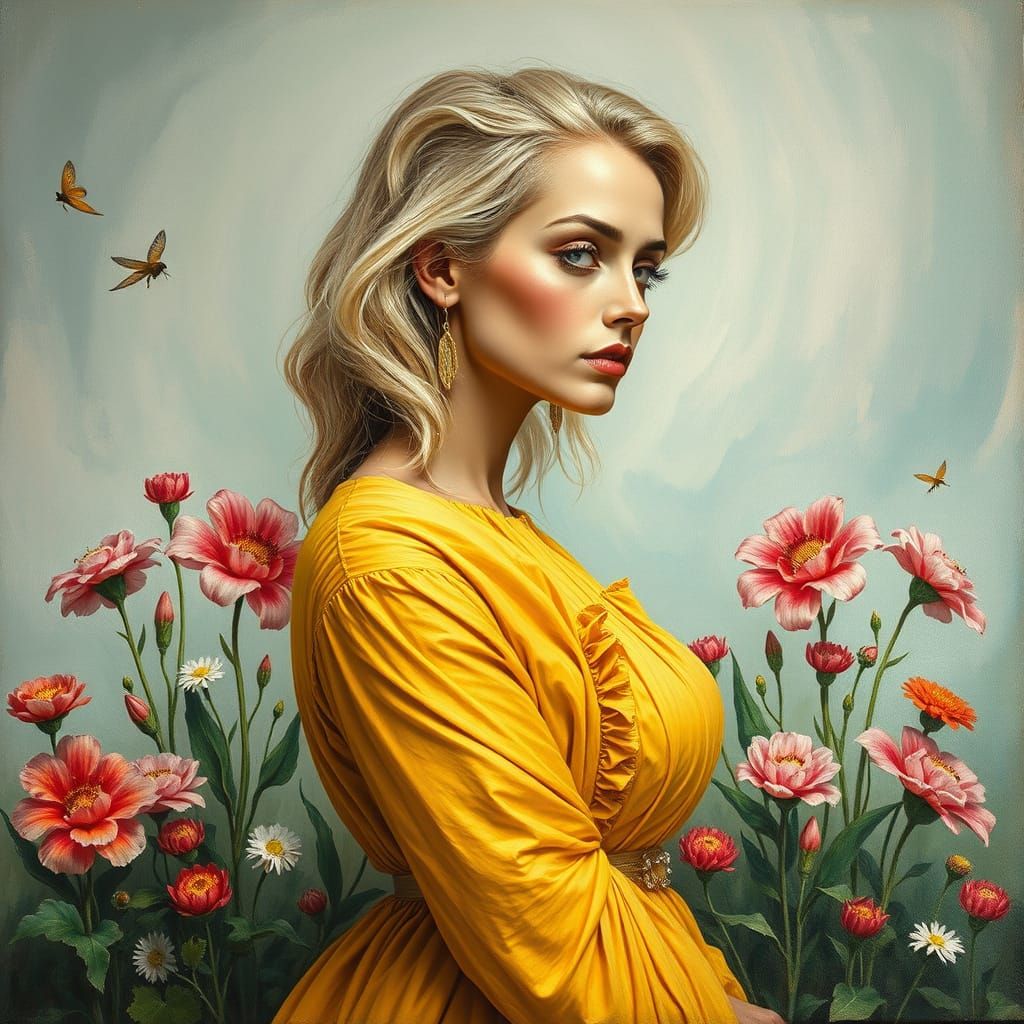 Surreal Woman in Garden, Salvador Dali Style