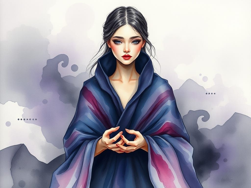 Ethereal Woman in Loose Watercolor Painting