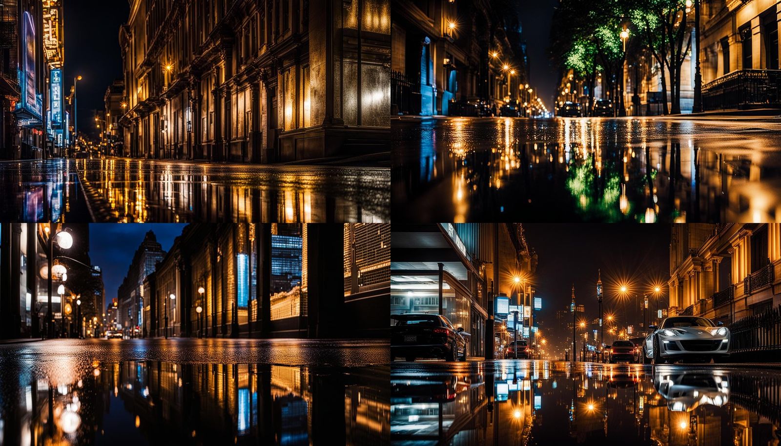 City Lights Reflect on Rain-Soaked Street