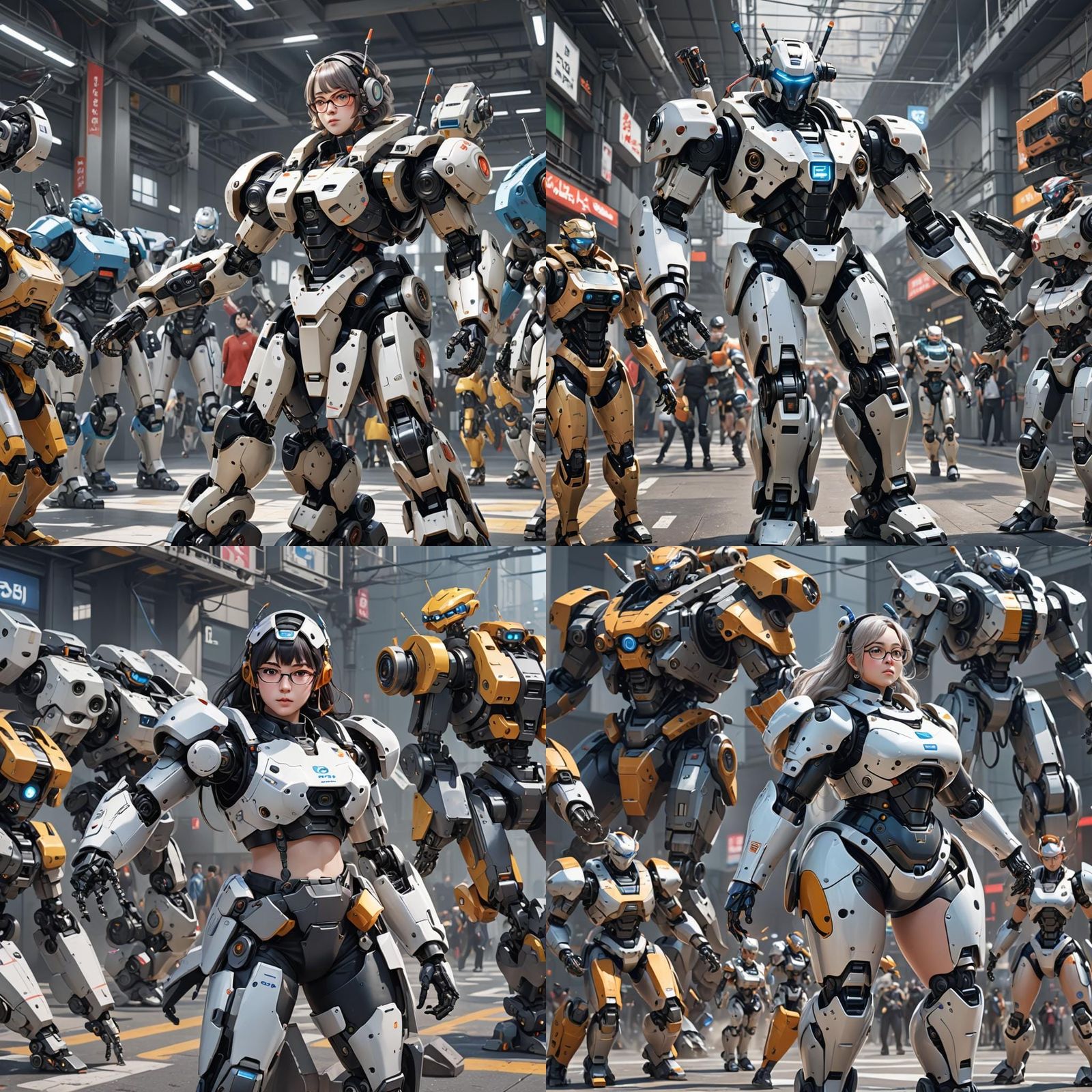 Nerdy Figure Directing Robot Artists in Anime Style