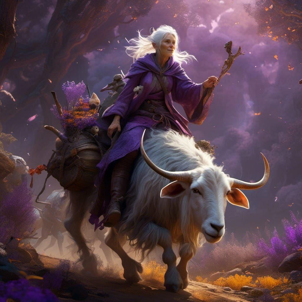 Old Hobbit on Goat, Hyperdetailed Dark Fantasy