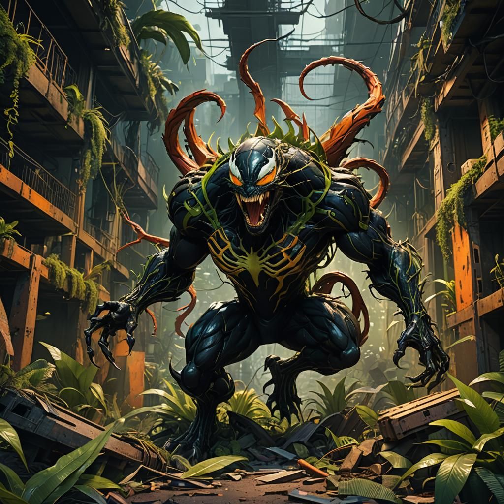 Crash-Venom Hybrid in High-Octane Jungle Art