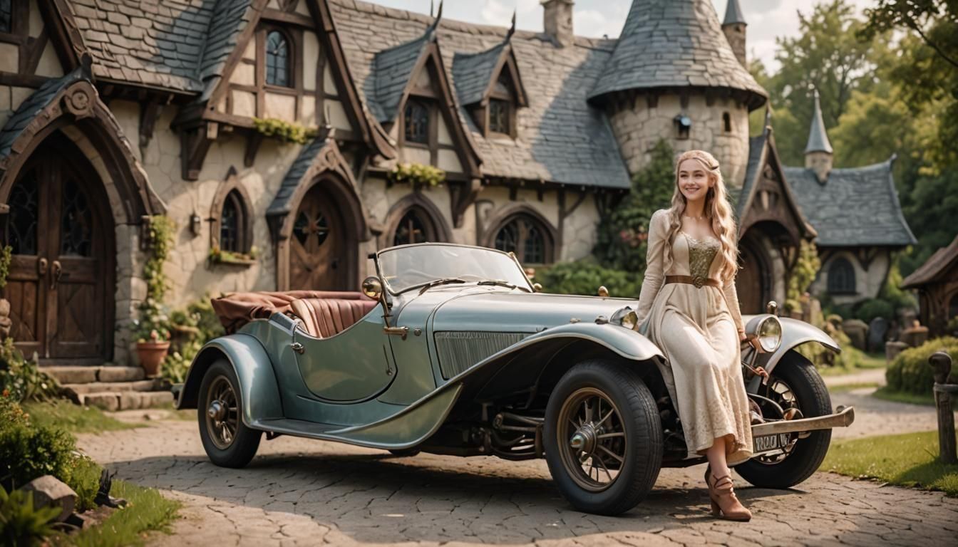 Elven Princess with Antique Car, Professional Photography