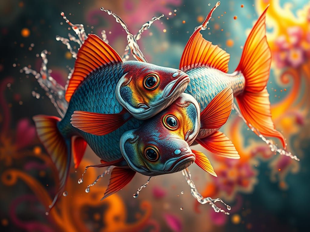 Hyperrealistic Pisces Fantasy with Colorful Splash Art