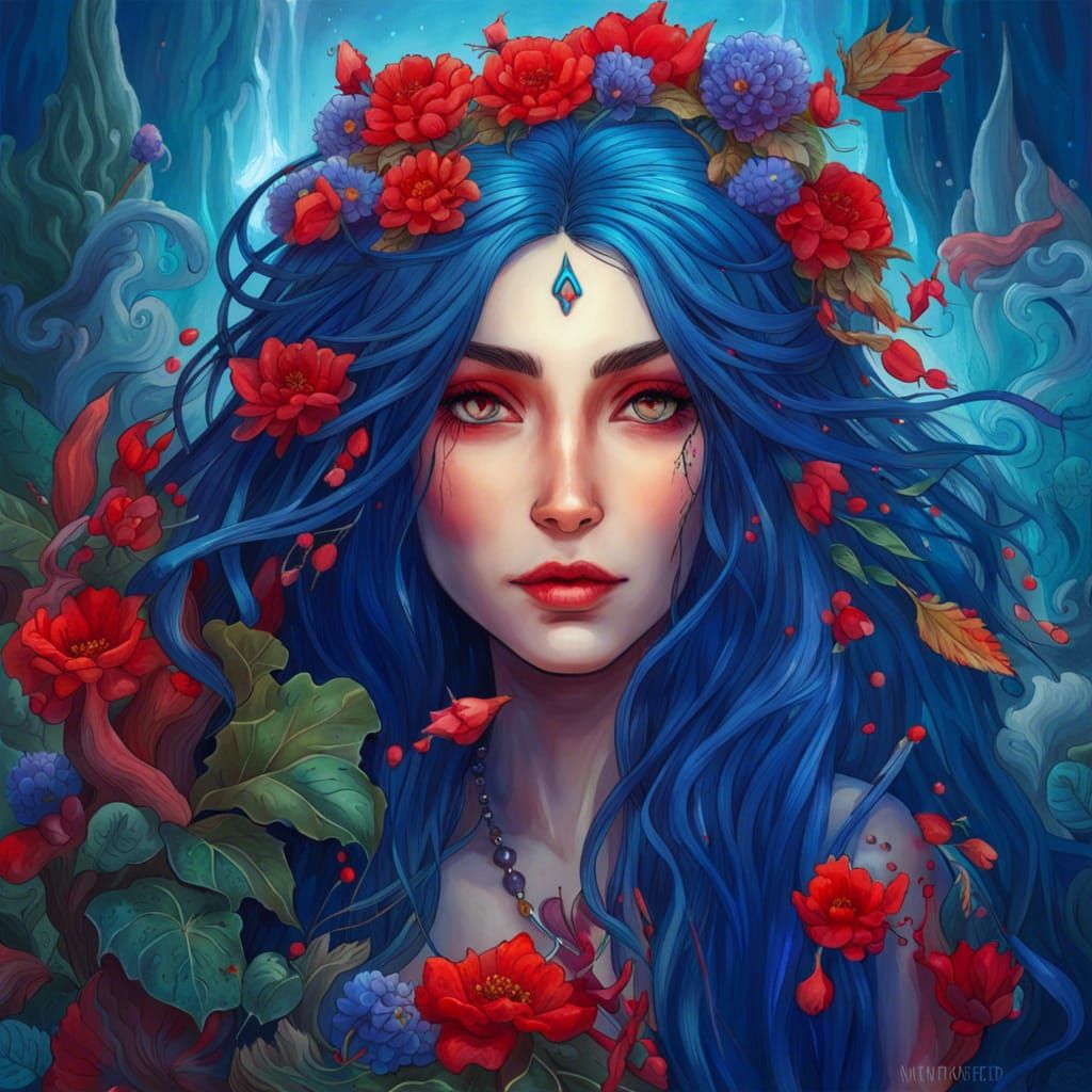 Water Elf Mage Portrait in Maximalist Fantasy Art