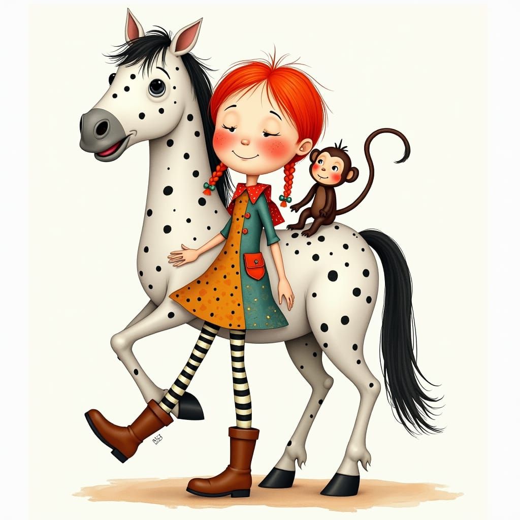 Pippi Longstocking Illustration in Watercolor Style