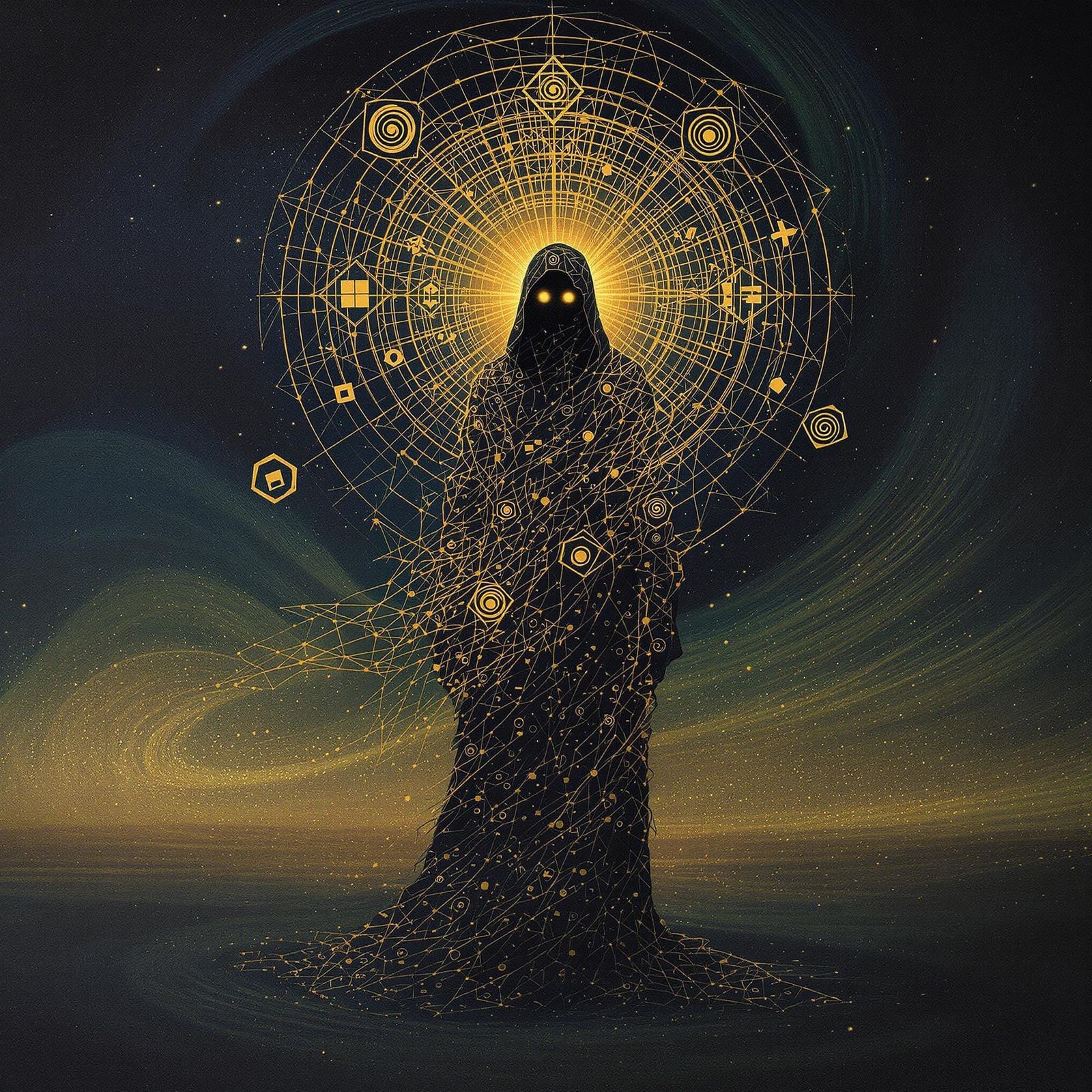 Ethereal Figure Dissolving in Golden Light