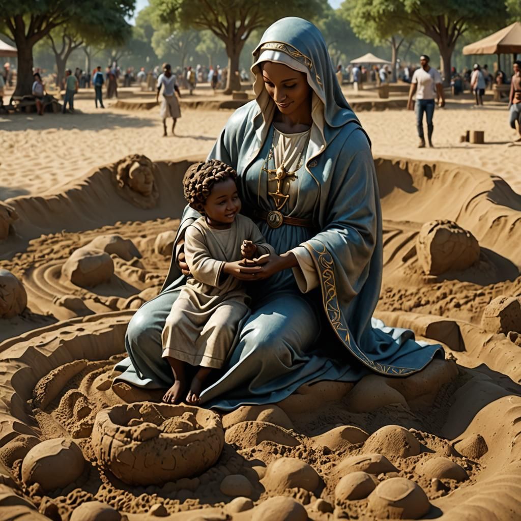 Mary and Jesus: Joyful Moment in the Park