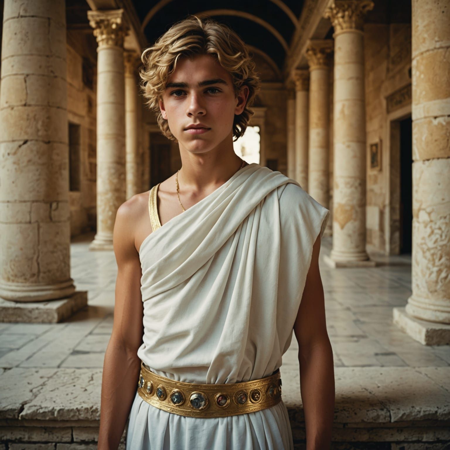 Greek Teenage Prince in Ancient Palace, Cinematic Style