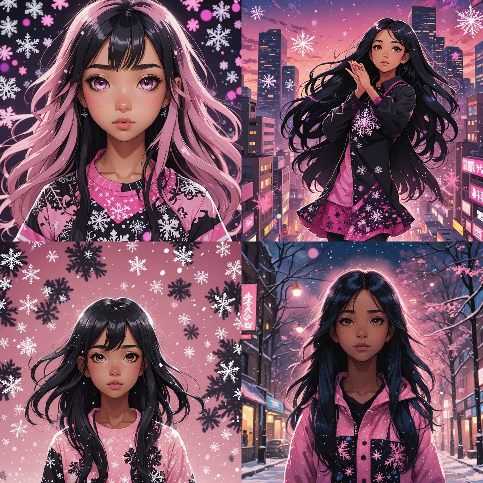Blasian Teen in Anime Style with Snowflake Shirt