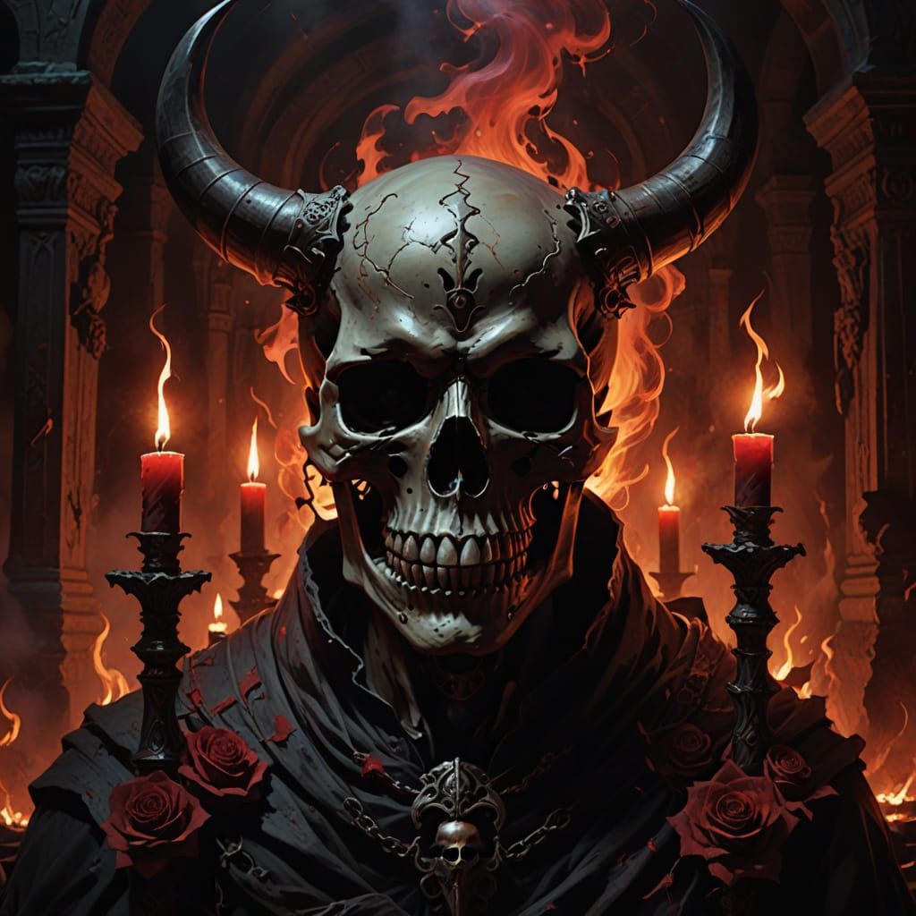 Surreal Dark Fantasy Scene: Skulls and Shadows Unleash Foreb...