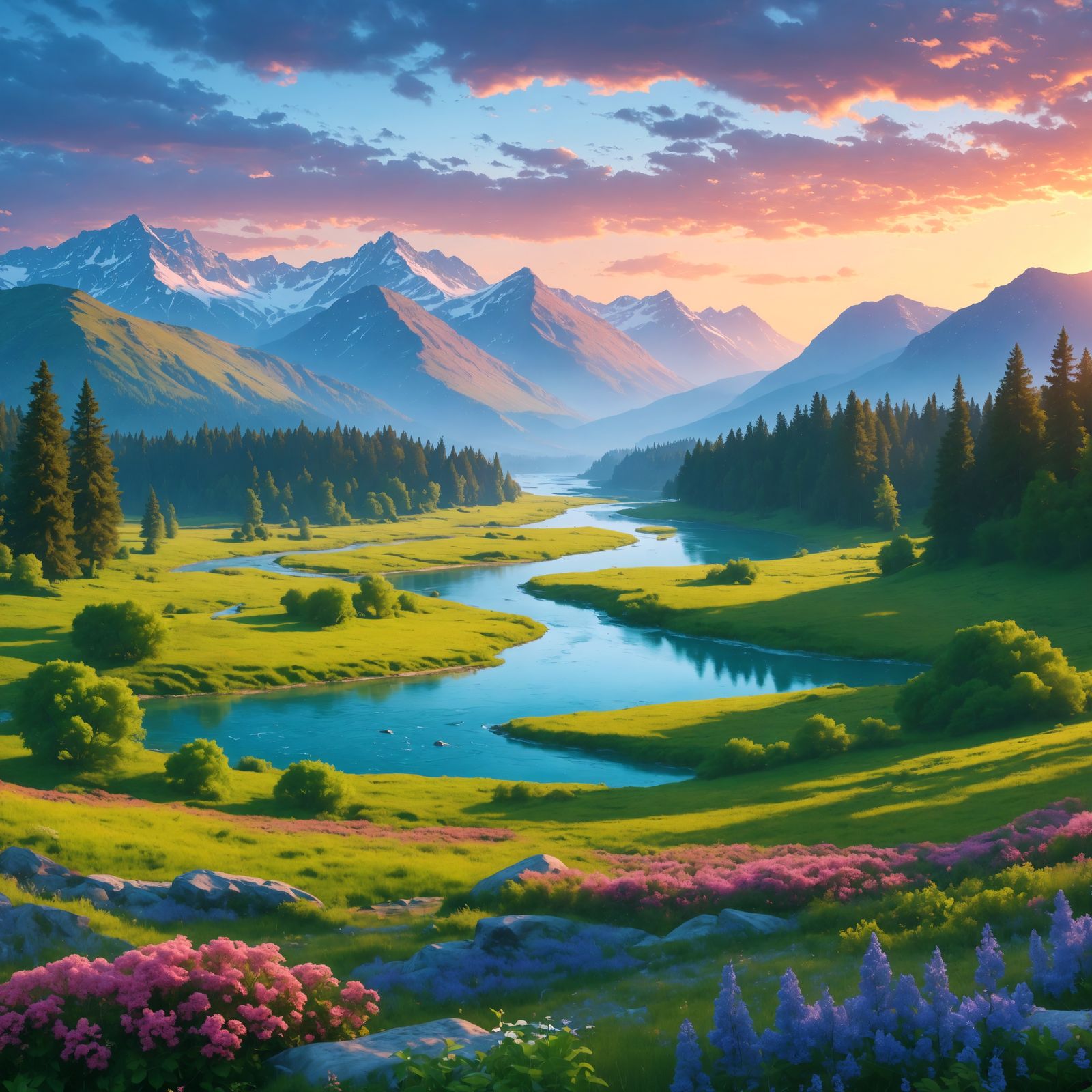 Enchanting Panorama of a Peaceful River Valley