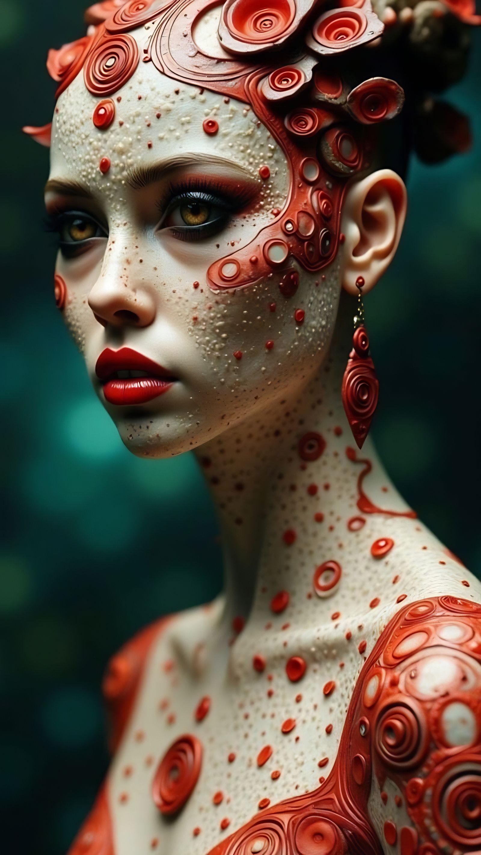 Surreal Goddess with Intricate, Mottled Design and Celestial...