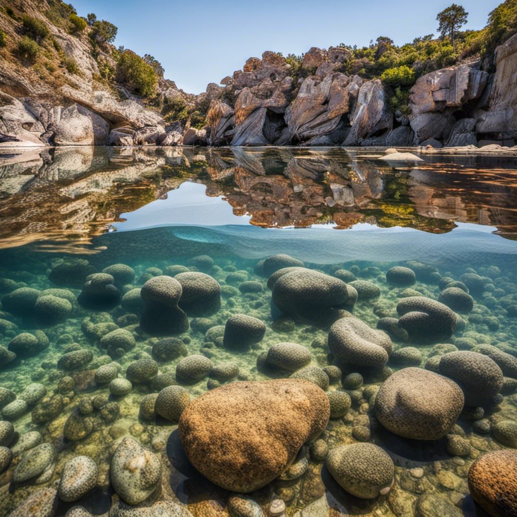 Serene Split Shot of Rocky Shoreline