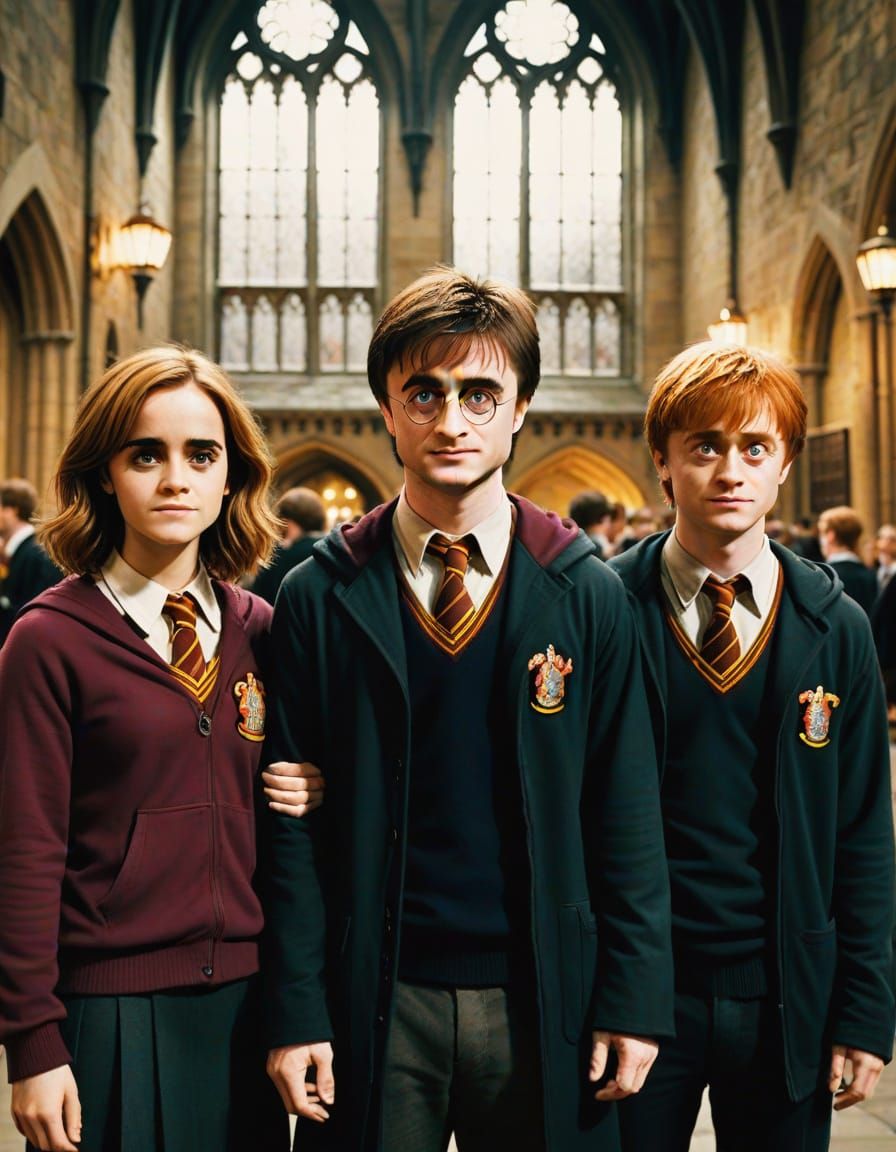 Harry Potter, Hermione, and Ron as Innocent Young Wizards in...