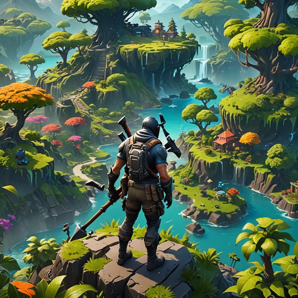 Fortnite Character in Epic Fantasy Landscape