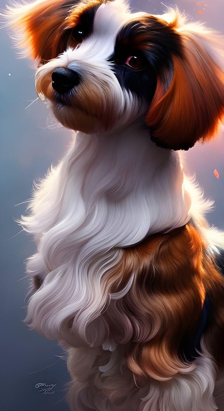 Happy Maltese Dog Portrait in Watercolor Style