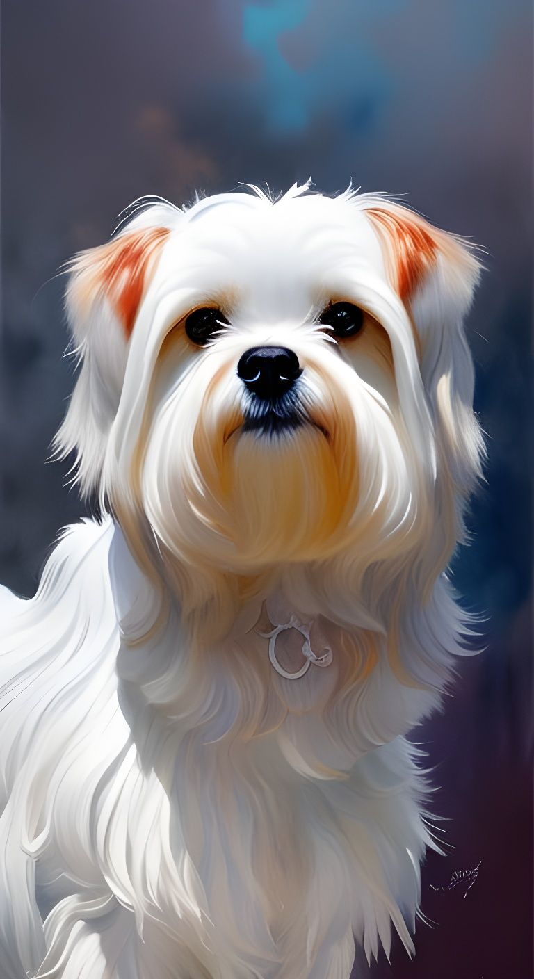 Happy Maltese Dog Portrait in Watercolor Style