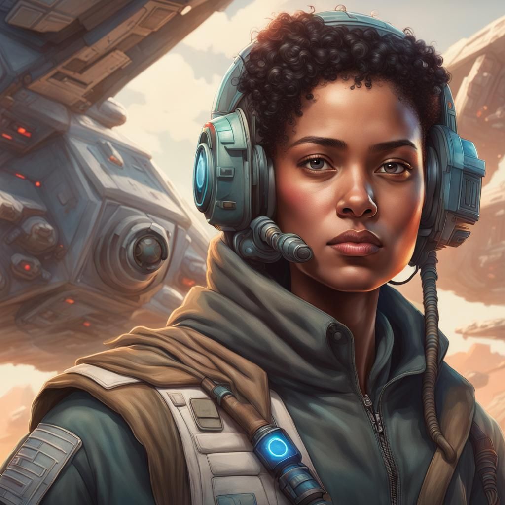 Mixed-Race Woman as Star Wars Pilot Portrait